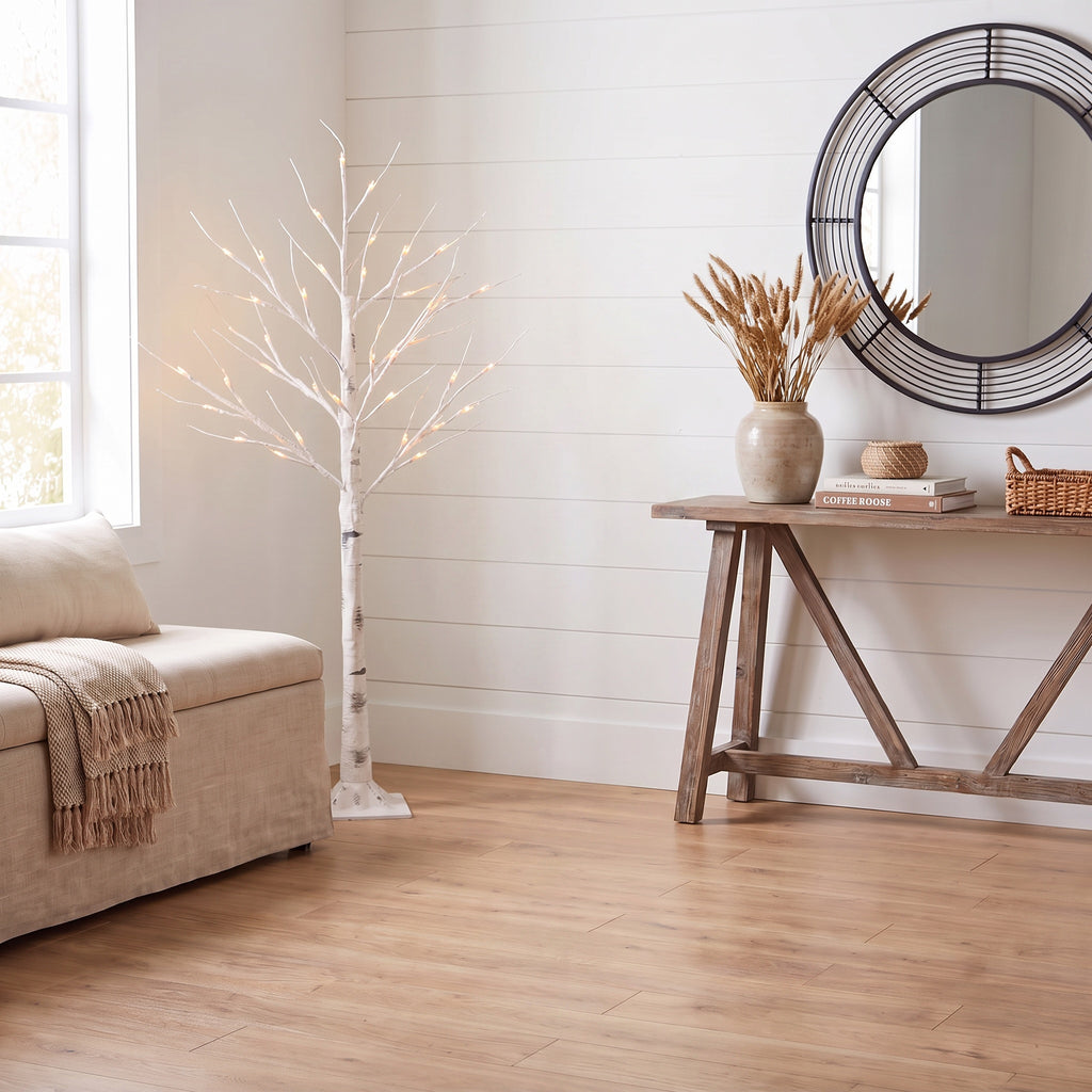Legooin 4FT Realistic Birch Tree with 72 Warm White Lights for Christmas Wedding Home Office Décor Pre-Lit Artificial Birch Tree, White