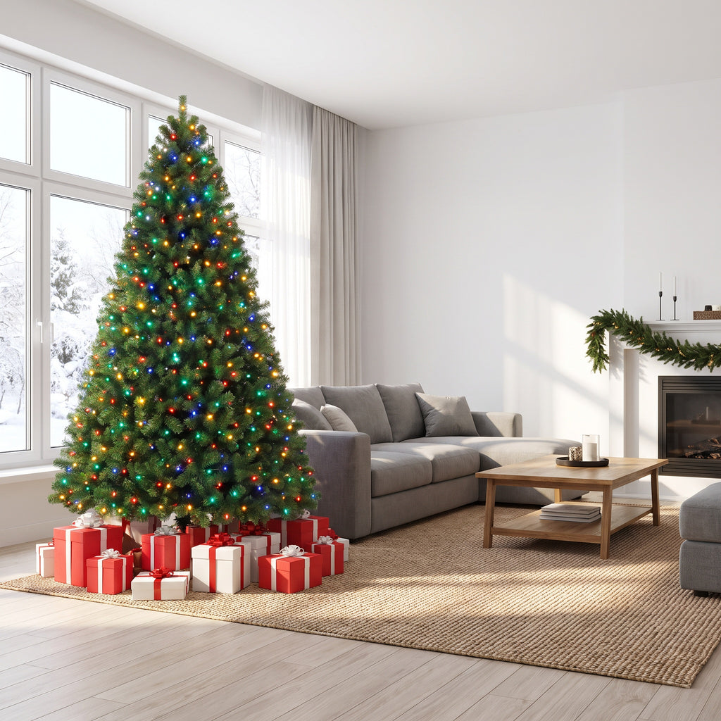Legooin 7.5FT Pre-Lit Artificial Christmas Tree 1300 PVC Branch Tips 400 Multicolor LED Lights Full Xmas Tree for Home Office Holiday Party Decoration, Green