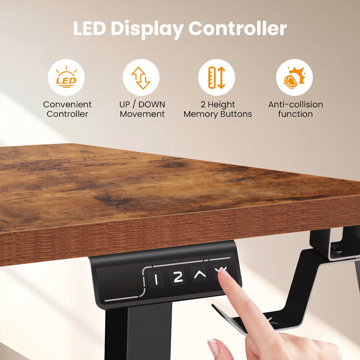 Legooin 63"W L-Shaped Standing Desk Adjustable Workstation 28"-46"H for Home Office Gaming Room, Brown