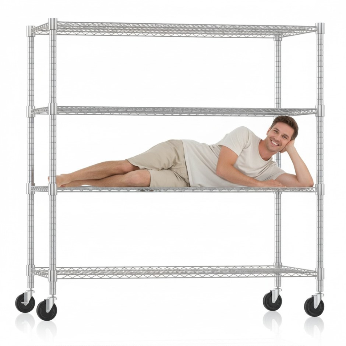 Legooin 24x60x72 inch Heavy-Duty Shelving for Garage Storage 4-Tier Industrial Shelf on Wheels Metal Storage Rack Capacity for 2600 lbs, Silver